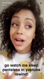 A snap from Liza Koshy's Snapchat (lizakoshysnaps)